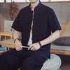 Men's Summer Tang Suit: Loose Stand-Up Collar, Chinese-Style Hanfu Zhongshan with Short Sleeves In Cotton and Linen