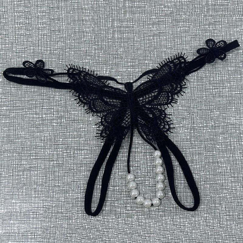 Pure lust panties lace butterfly sexy thong women's open pearl massage transparent panties free of fun