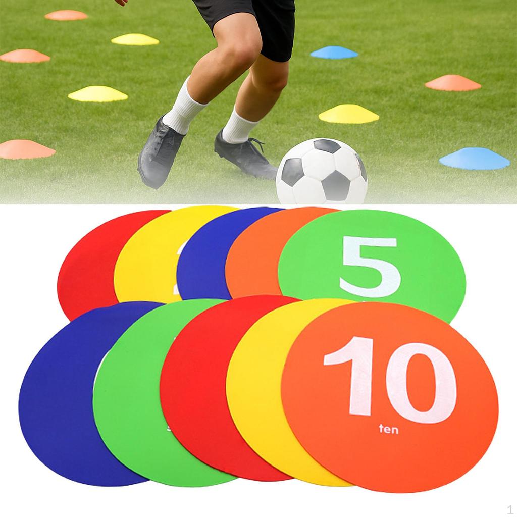 10 Pieces Numbered Floor Spots Markers Dots 9.06 inch Round 1-10 Court Marking Anti Slip Flat