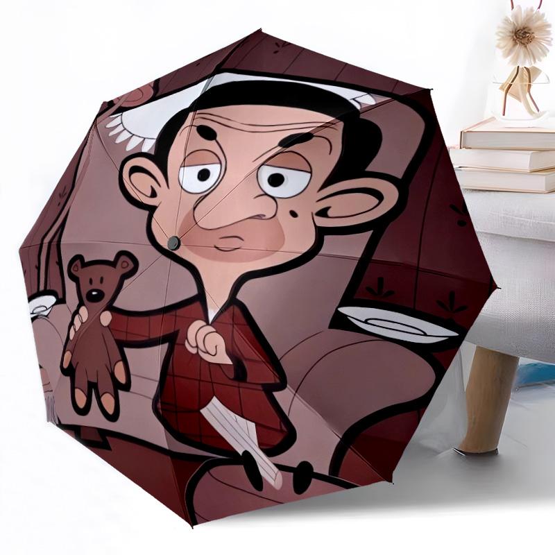 1pc Mr Bean In Ufo Automatic Umbrella Compact Durable 8 Rib Design Durable Plastic Iron Travel Essential Outdoor Accessory Spiritual Gift Y2
