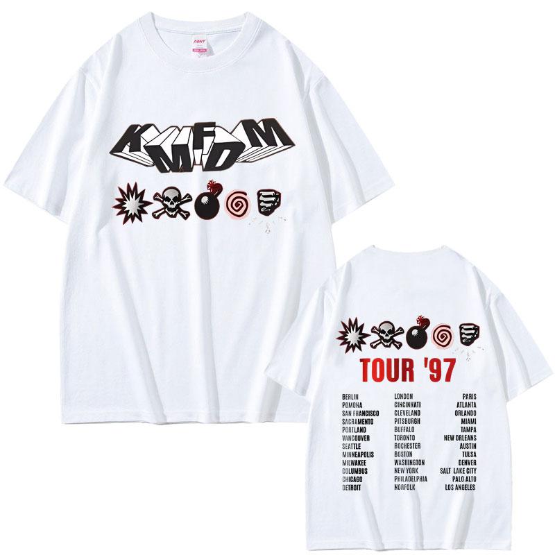 Rock Band Kmfdm Tour 97 Graphic T Shirts Unisex Women Vintage Gothic Punk Tshirt Unsiex Pure Cotton Casual Oversized Short Sleeve