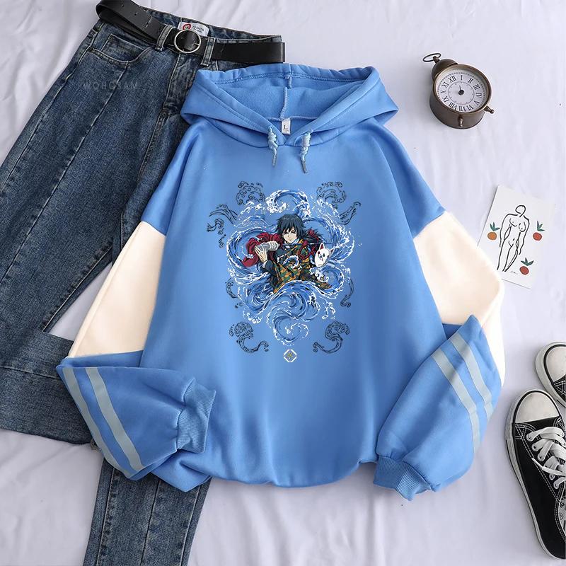 Harajuku Anime Demon Slayer Graphic Hoodies Tomioka Giyuu Manga Hoodie Long Sleeves Fleece Loose Sweatshirt Men Women Clothing