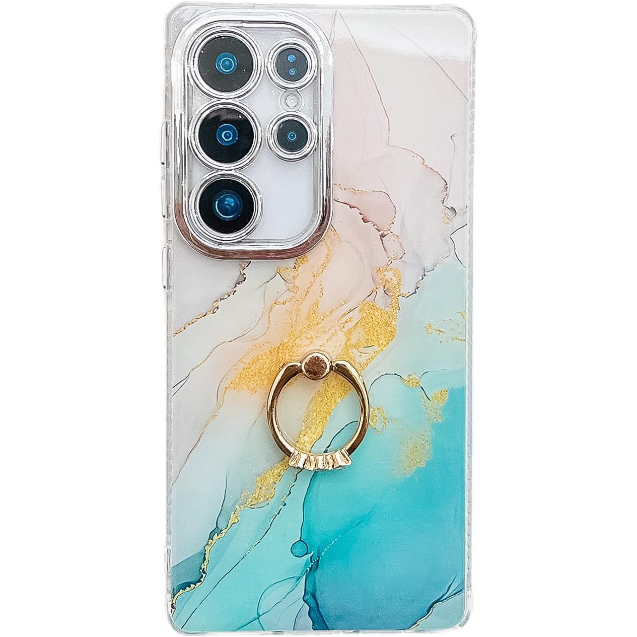 

Чехол для телефона Samsung S25 Ultra Гальванизированный мрамор A56 Кольцо-подставка S24 Полностью закрывающий Новая модель Galaxy S25