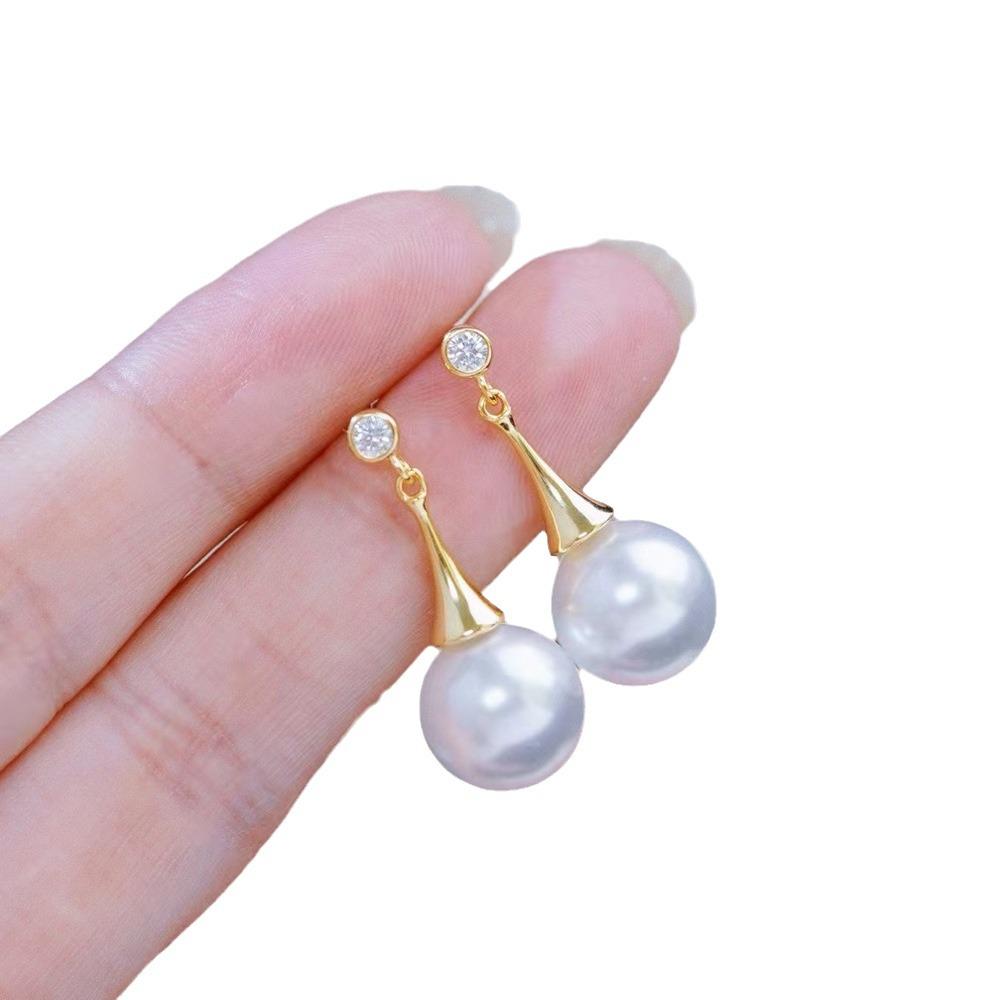S925 Sterling Silver Stud Earring Mounts for DIY Pearl Jewelry - Fits 9-15mm Round Beads