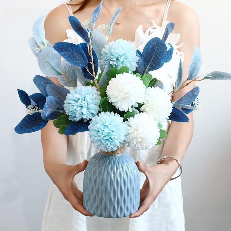 Artificial Faux Hydrangea Flowers With Vase For Garden Party Wedding Decoration