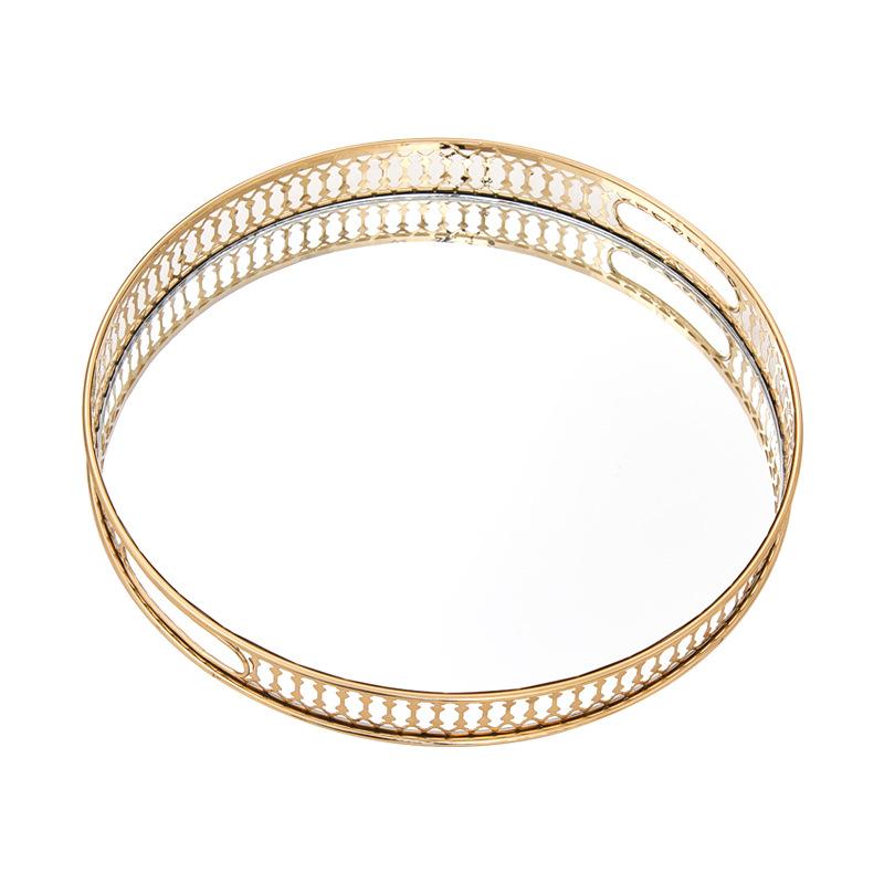 Gold Trays Decorative Vintage Mirror Glass Storage Tray Rectangle/round Fruit Plate Desktop Small Items Jewelry Display Plate