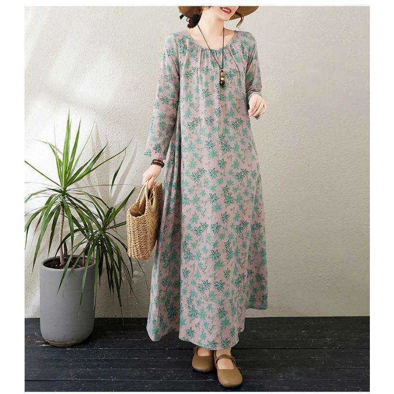 2025 New Round Neck Minimalist Long Sleeve Extra Long Dresses