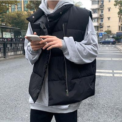 Thickened Vest Men's Winter Korean Warm Cotton Vest Casual Solid Color Stand-up Collar Zipper Street Sleeveless Jacket