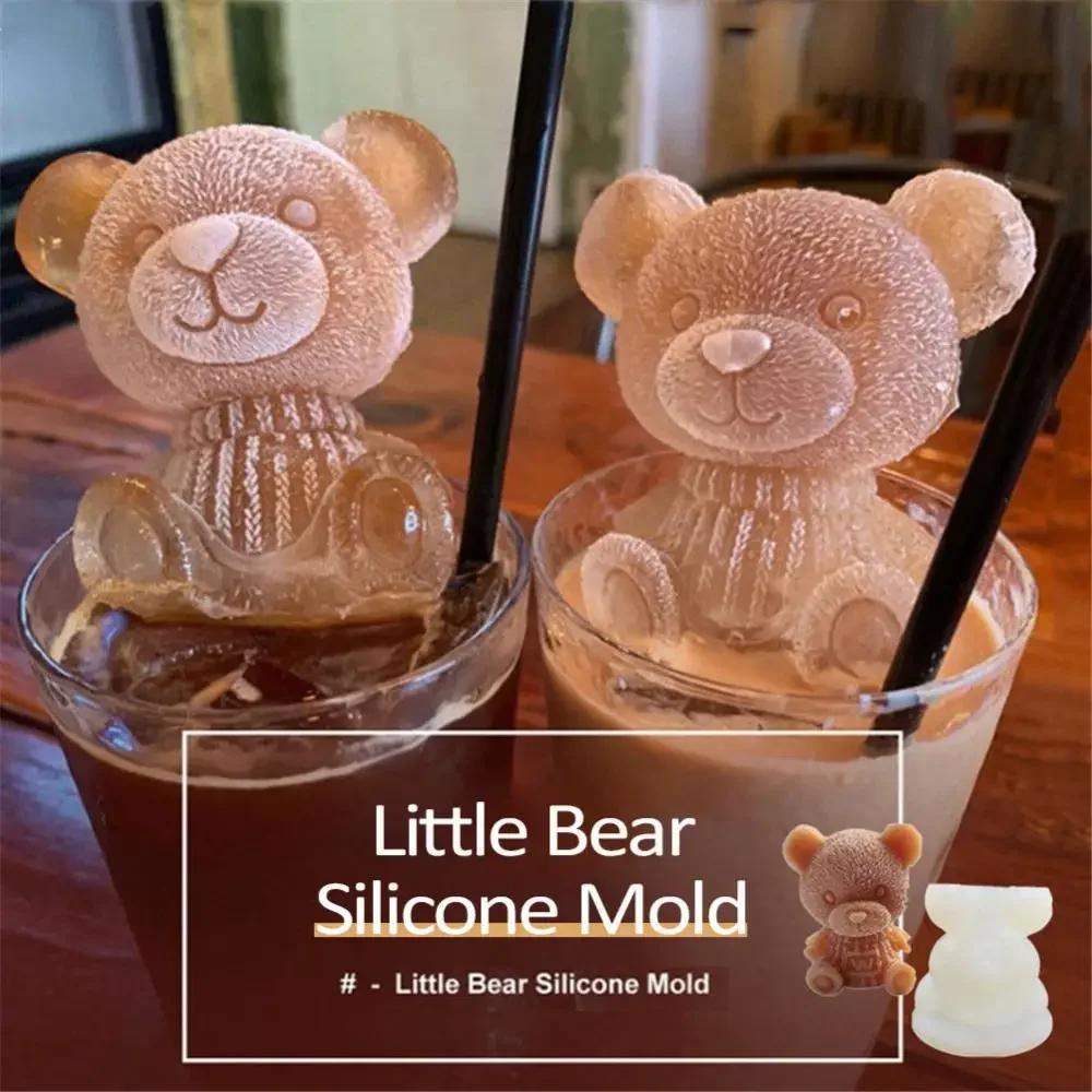 1-10PCS 3D Bear Silicone Ice Cube Mold Tray for Coffee Shop and Kitchen Chocolate Candy and Ice Cream Dessert Maker