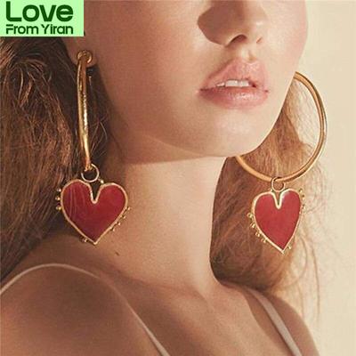 Fashion Red Love Heart Big Hoop Earrings For Women Gold Color Hoops Earings Circle Ear Rings Vintage Jewelry