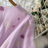 Summer Vintage Hollow Out Embroidered Midi Dress Women's V-neck Short Sleeve Elastic Waist Slim Long Dress
