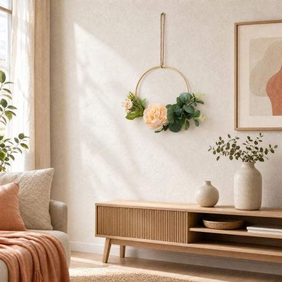 Artificial Flower Wreath, Sustainable Hanging Ornaments, with Elegant Flower Decorations for Bedroom Living Room Balcony Cafe Nursery
