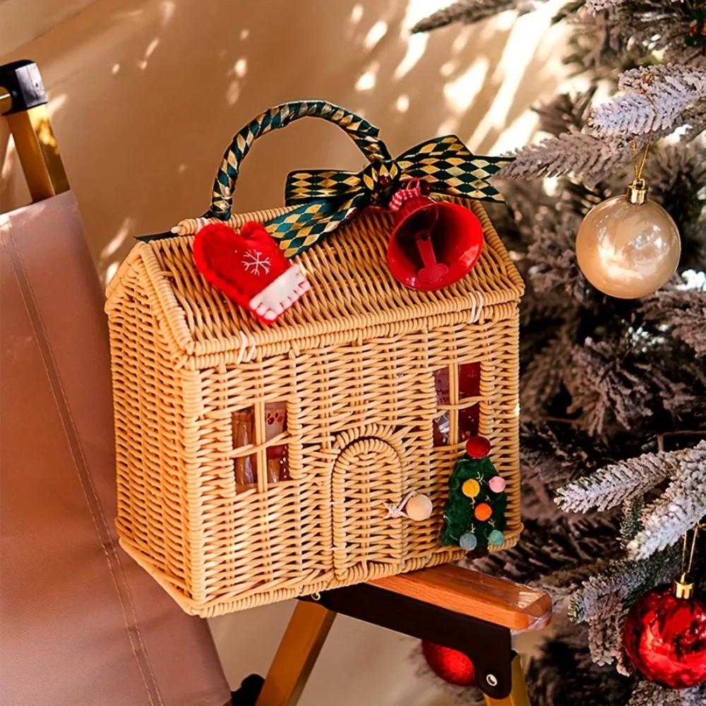 DIY House-Shaped Wicker Basket with Lid Handwoven Rattan Storage Basket for Home Decor Picnic Organizer Gift Box Doll House