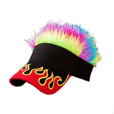 Sun Visor Cap with Fake Hair Hip Hop Trendy Spiked Hat for Walking Camping