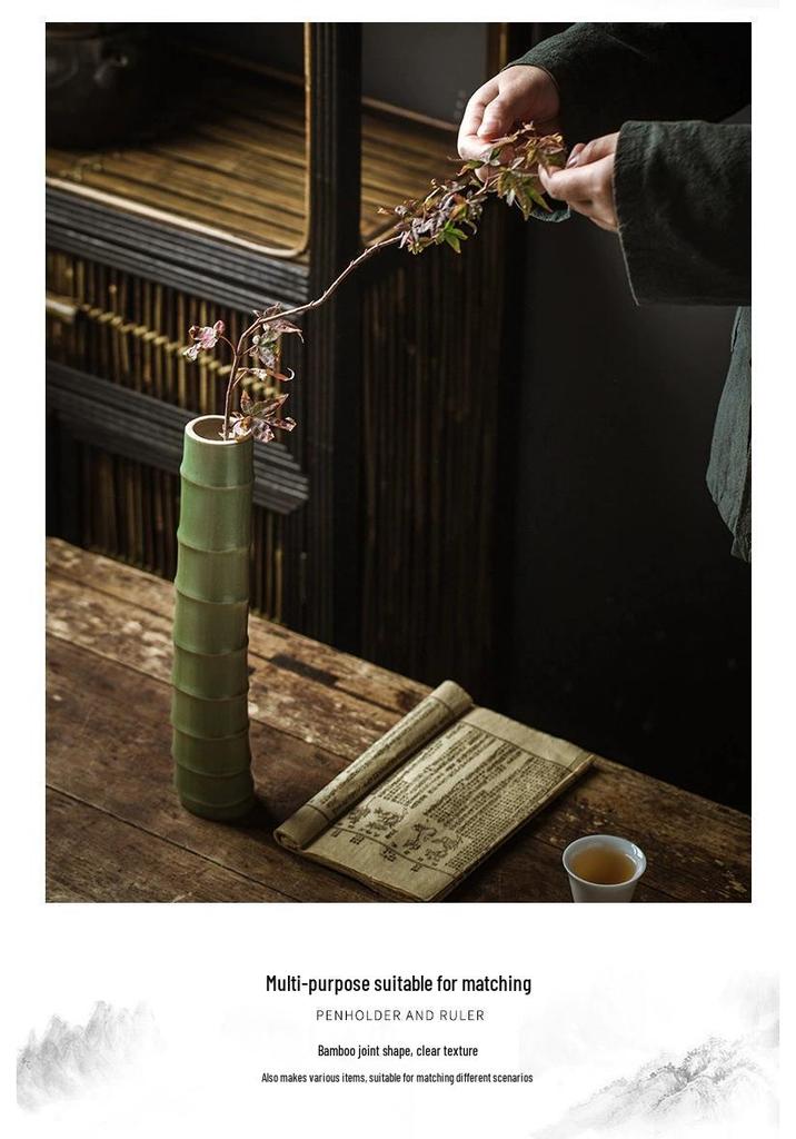 Zen Bamboo Joint Wall Hanging Vase: Ceramic Flower Holder for a Simple, Creative Arrangement.