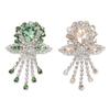 2pcs Wedding Bouquet Brooches Pin Flower Shape Grass Green Champagne Shine Crystal Rhinestone
