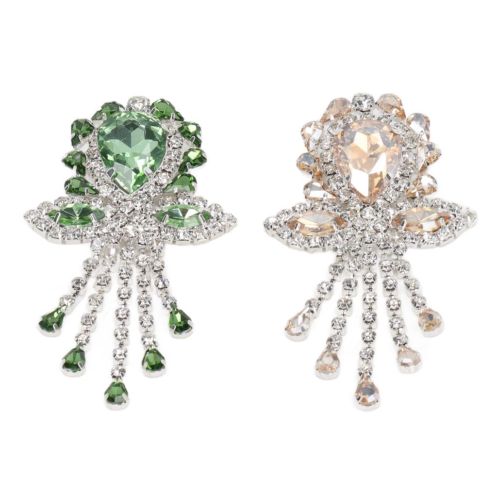 2pcs Wedding Bouquet Brooches Pin Flower Shape Grass Green Champagne Shine Crystal Rhinestone