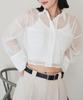 Bis Washable Lame Sheer Cropped White Maine Shirt, Women's, (10)