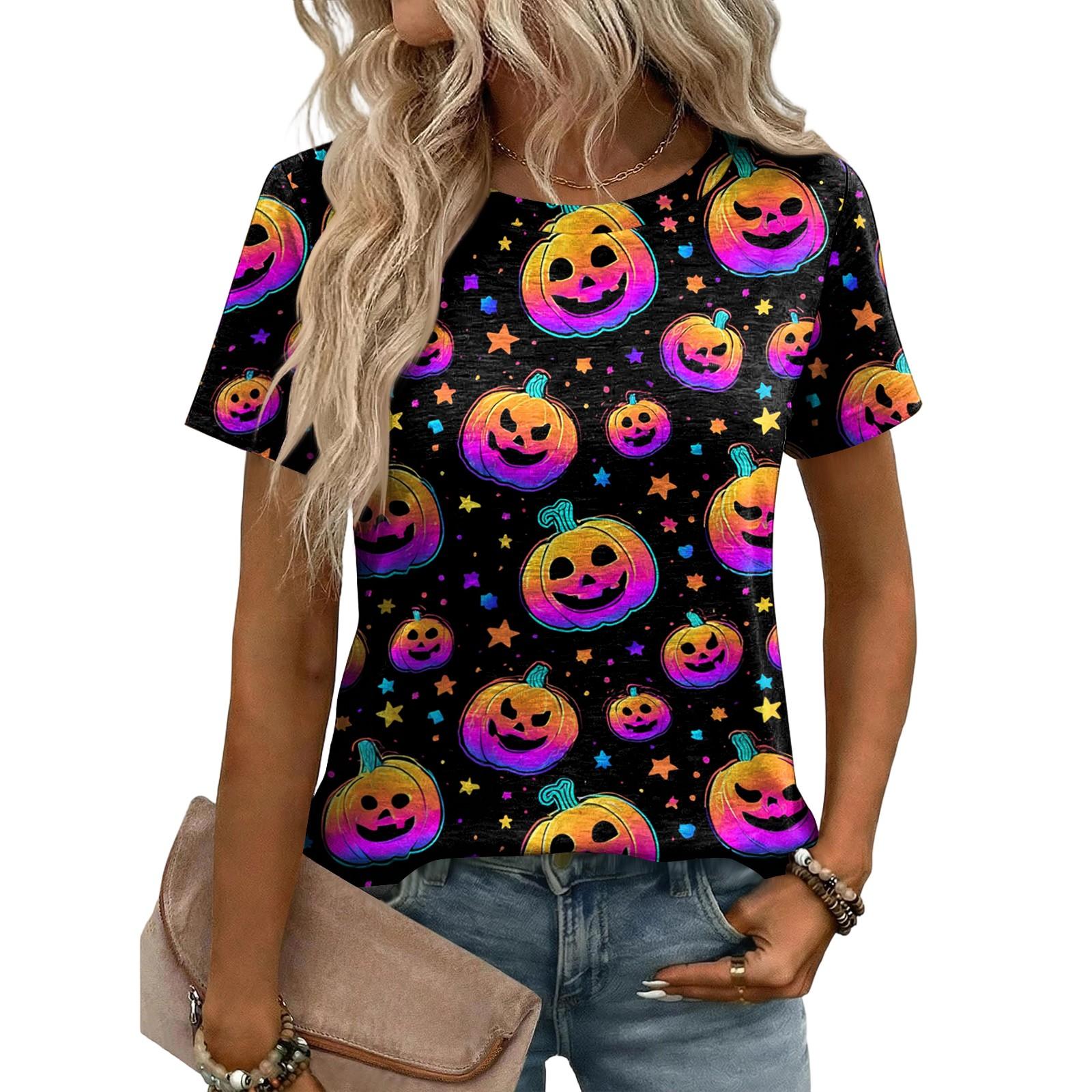 Women s Casual Loose Fit Printed T-Shirt Top M фиолетовый