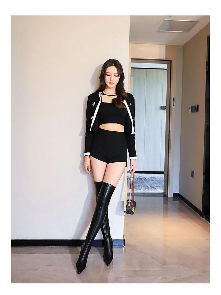 Europejskie i amerykańskie modne, wąskie, szpilkowe, wysokie, sięgające za kolano buty ze spiczastym noskiem