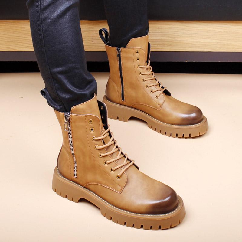 England Style Men's Casual Natural Leather Boots Black Trend Platform Shoes Autumn Winter Cowboy Boot Handsome Ankle Botas Mans
