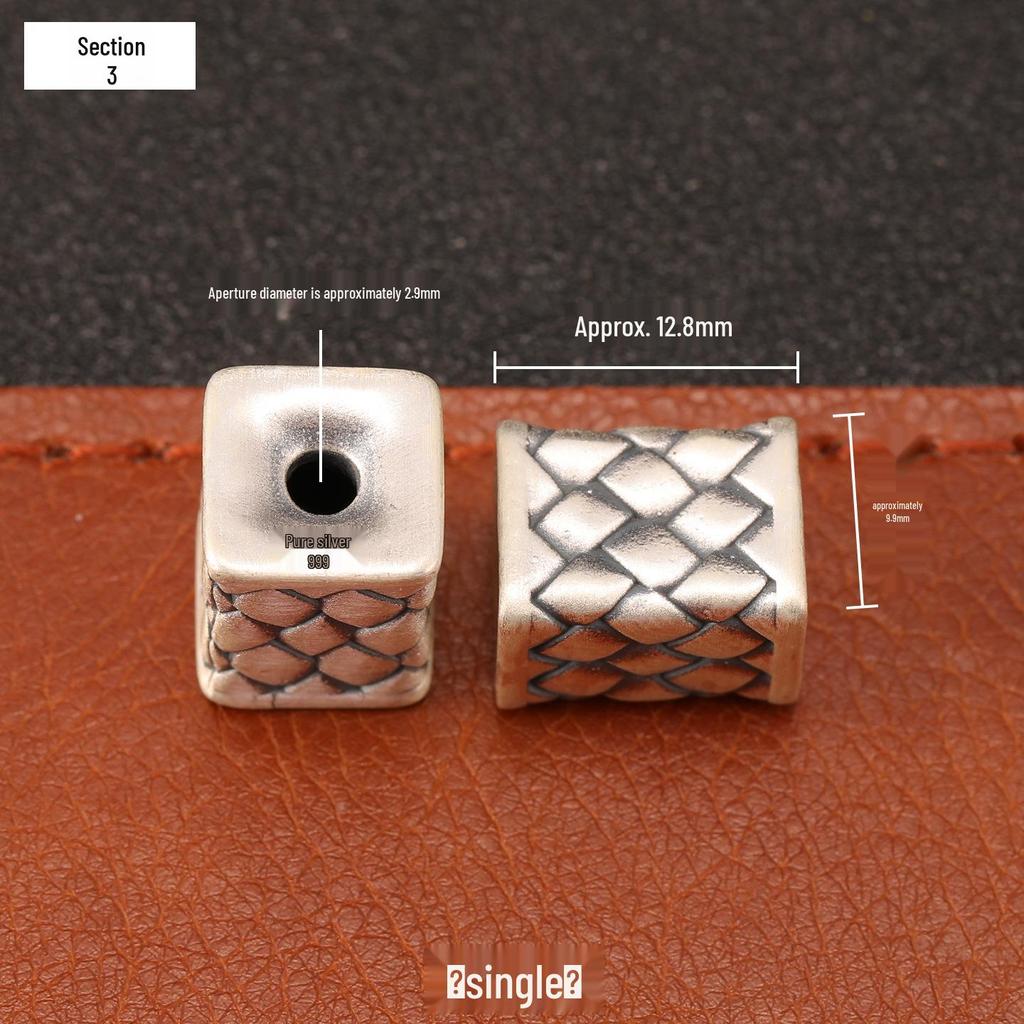 S999 Sterling Silver Woven Square and Barrel Spacer Beads - Retro Lu Lu Tong DIY Braiding Accessories