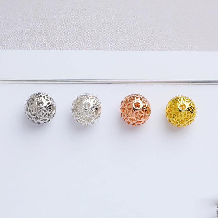 S925 Sterling Silver Hollow Copper Coin Round Spacer Beads for DIY Handmade Bracelets.