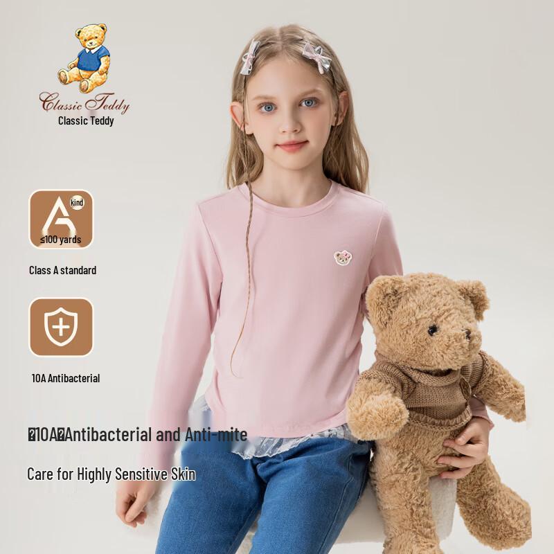 Classic Teddy Girls' Long-Sleeve Lace-Trim T-Shirt