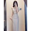 Girl's One-word Shoulder Temperament Slim Waist Hip Dress Women's Casual Style New Summer Niche High-end Dress