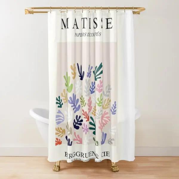 Abstract Matisse Flower Art Shower Curtain Modern Geometric Simple Aesthetic Pastel Boho Trendy Bathroom Curtain Decor with Hook