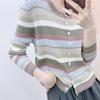 Early Autumn New Hanpai Fashion Casual Striped Stretch Open Button Long Sleeve Knitwear