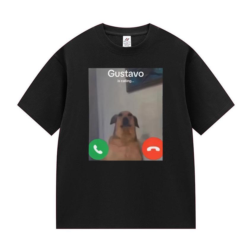 

Gustavo The DogS Funny Phone Call Graphic TShirt Black and White Casual Short Sleeve Round Neck Tee with Gustavo Is Calling S