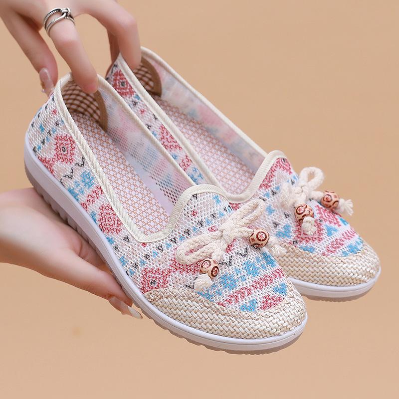 Ethnic-Style Women's Breathable Low-Cut Flat Shoes - Summer 2025