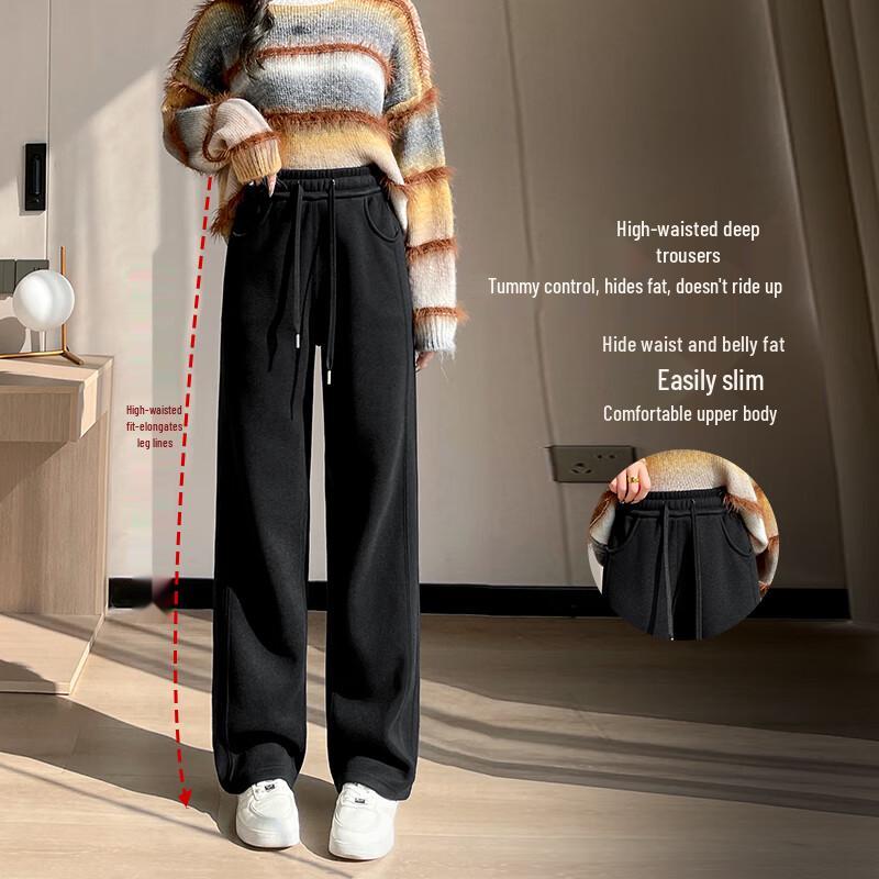 Women's High-Waist Fleece-Lined Wide-Leg Pants