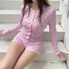 European and American Spring/summer Casual Floral Round Neck Breasted Long Sleeved Sexy Slim Fit Jumpsuit