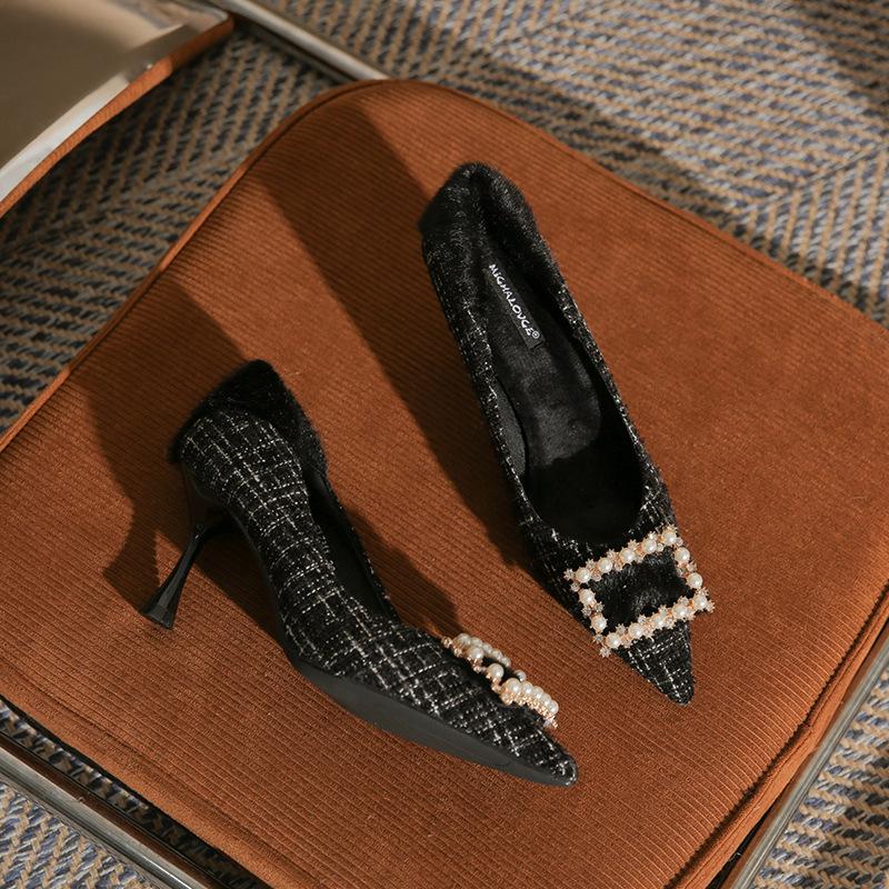 

Модные новые осенне-зимние туфли Мао Мао, сексуальный высокий каблук, толстый каблук, женские туфли-лодочки с неглубоким вырезом, универсальные женские туфли 39