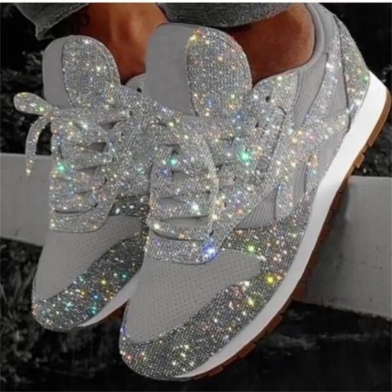 Fashion Women's Shoes Trend 2024 Sneakers Glitter Women Vulcanized Shoes Female Height Increase Chunky Sneaker Running Sparkling Shoes