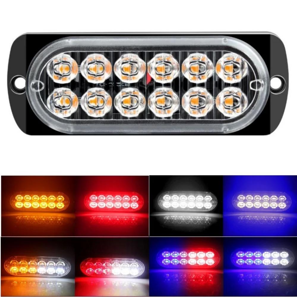 12 Led Strobe Side Warning Light Strobe Flashing Lightbar Car Truck Beacon Lamp Amber Yellow White Traffic Light 12V - 24V