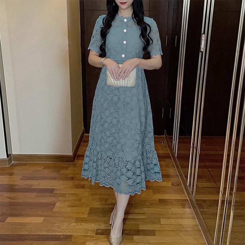 

ZANZEA Женское повседневное платье с круглым вырезом, коротким рукавом и элегантной кружевной отделкой 5XL