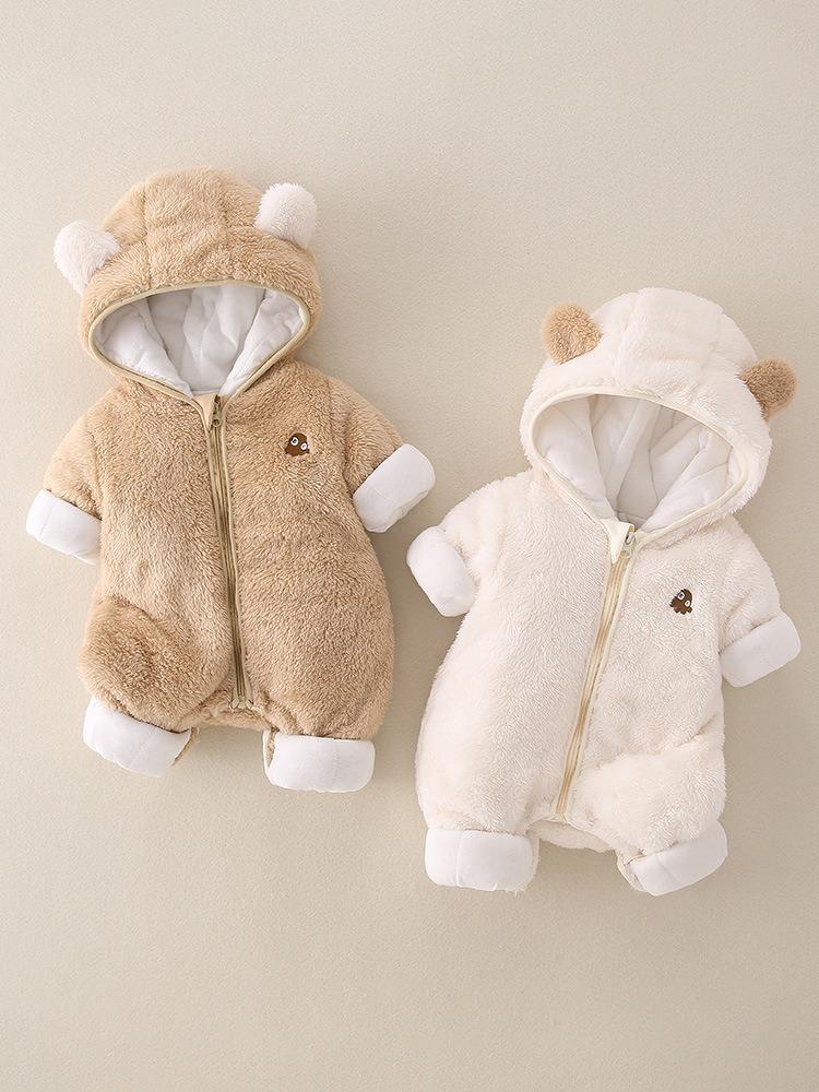 Premium Baby Hooded Jumpsuit: Double-Sided Fleece, Warm Cotton-Padded Coat for Autumn/Winter