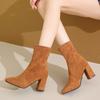 Elegant Faux Suede High Heel Ankle Boots Woman Fashion Slip On Pointed Toe Dress Boots Women Office Square Heeled Short Booties