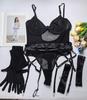 "European & American Sexy Mesh Lingerie Set: Strappy, Slim Fit, with Gloves – Hot Seller"