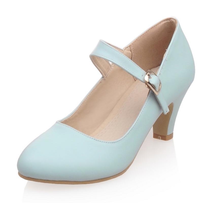 Dámské vysoké podpatky Mary Janes Boty Módní Růžové Černé Modré Nude Nízký podpatek Párty Svatba Boty Dámské Lodičky Velká velikost 45