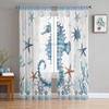 Marine Animal Hippocampus Seaweed Compass Tulle Curtain Voile Transparent for Bedroom Living Room Kitchen Sheer Window Curtains