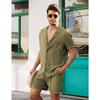Summer Men's Cotton Linen Shirt Set Men's Casual Outdoor 2-Piece Suit and Home Clothes Pajamas Comfy Breathable Beach Short Sleeve Sets