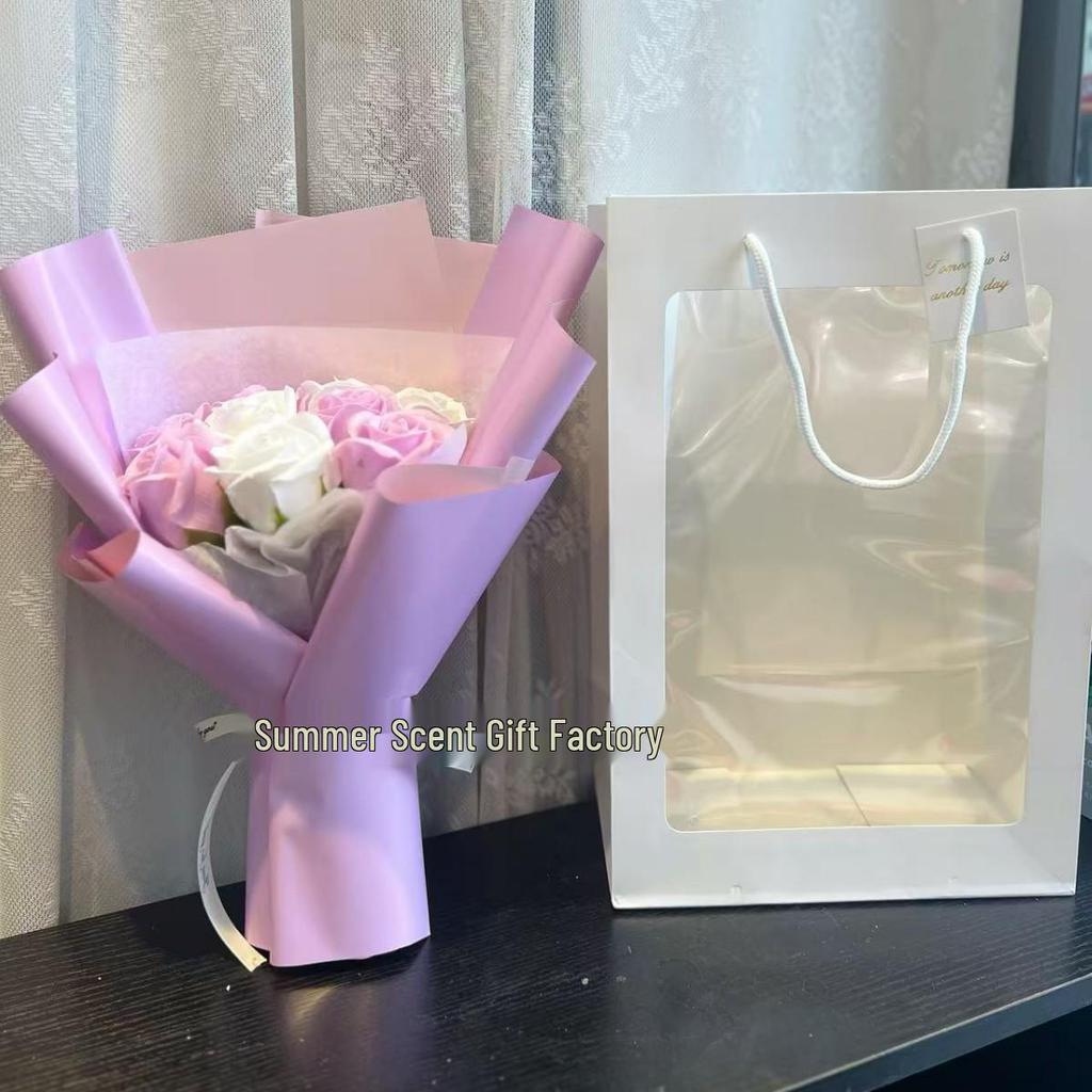 Valentine's Day Handheld Gift Box: Baby's Breath, Dried Flowers & Rose Soap for Girlfriend or Bestie