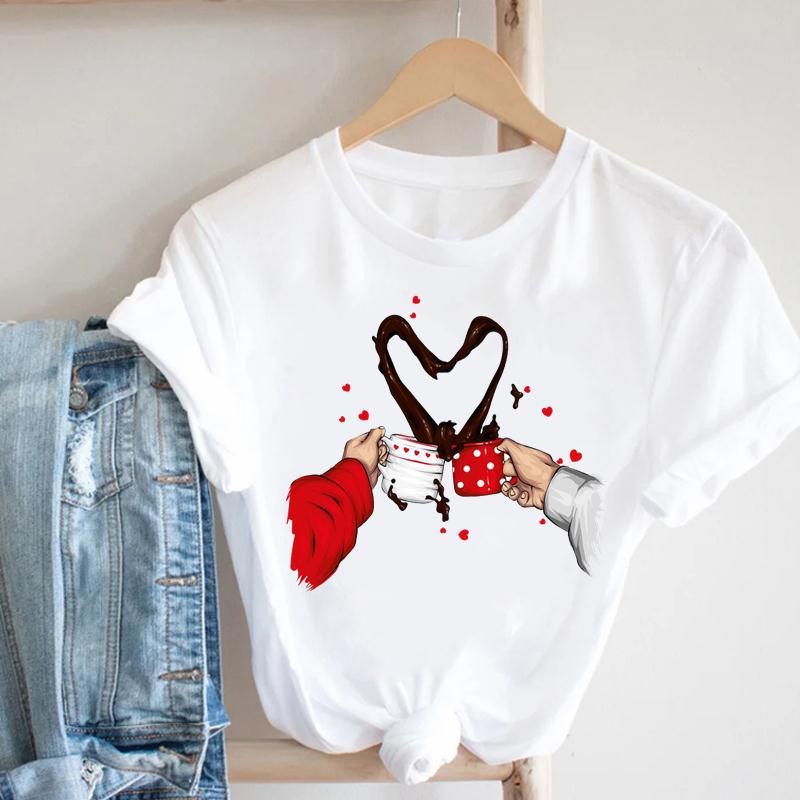 Cartoon Rudolph Reindeer Snowflake Print T Shirt Women Merry Christmas Holiday Short Sleeve Top
