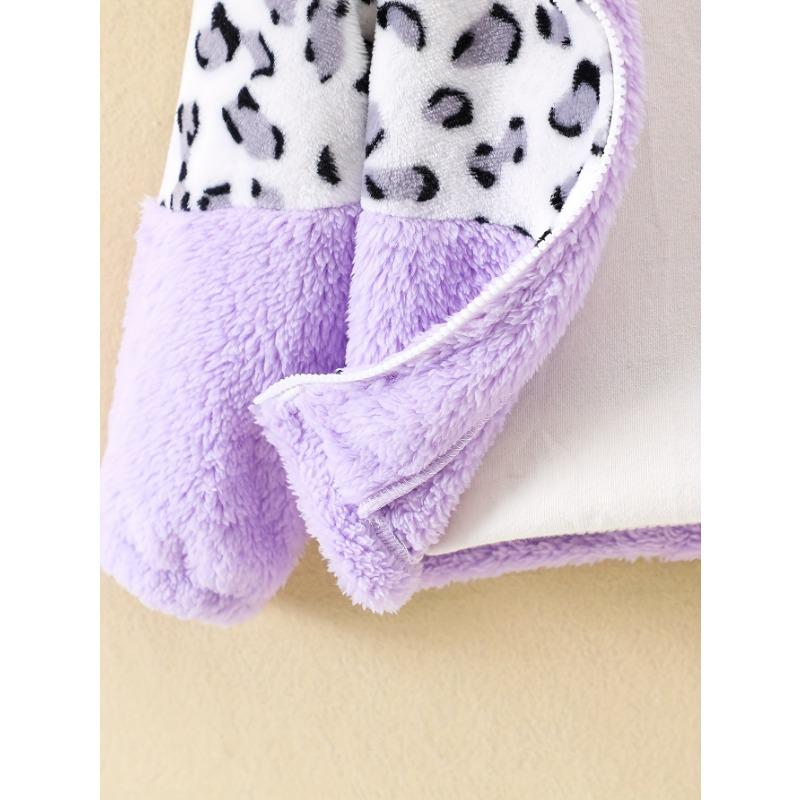 Cozy & Cute Girls' Leopard Print and Pink Fleece-Lined Zip-Up Hoodie Jacket - Warm, Thick Polyester Blend for Autumn/Winter, Long Sleeves,Casual Style