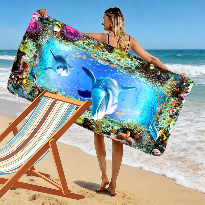 3D Ocean Animal Print Beach Towel, Large Soft Quick Dry Towel for Beach Camping Swimming