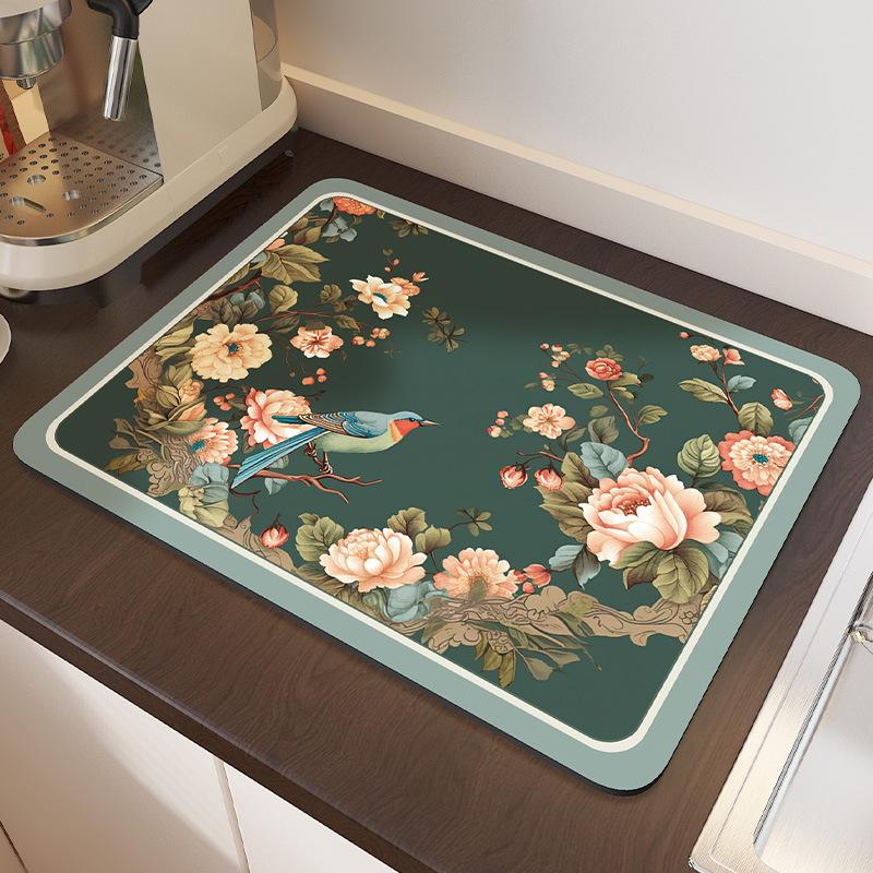 Chinese Style Kitchen Countertop Drain Mat Chinese Style Cup Mat Diatomaceous Earth Drying Mat Absorbent Mat Dry and Wash Free